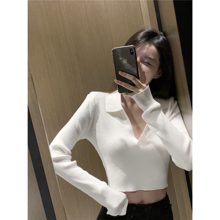 kumikumi HUANG YOYO Áo sweater Dệt Kim Tay Dài Dáng Ngắn Phong Cách Hàn Quốc Thời Trang Mùa Hè 2022 Dành Cho Bạn Nữ