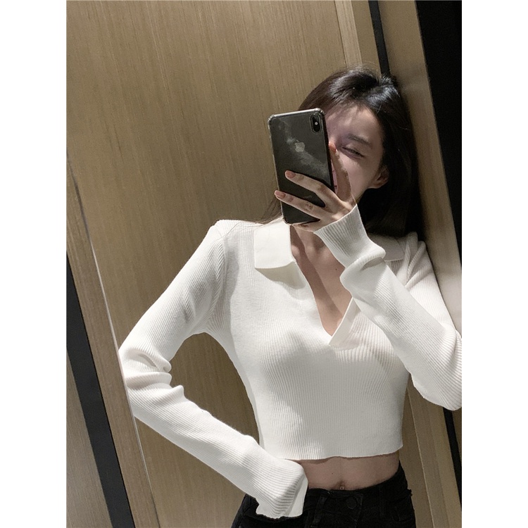 Kumikumi HUANG YOYO Áo sweater Dệt Kim Tay Dài Dáng Ngắn Phong Cách Hàn Quốc Thời Trang Mùa Hè 2022 Dành Cho Bạn Nữ