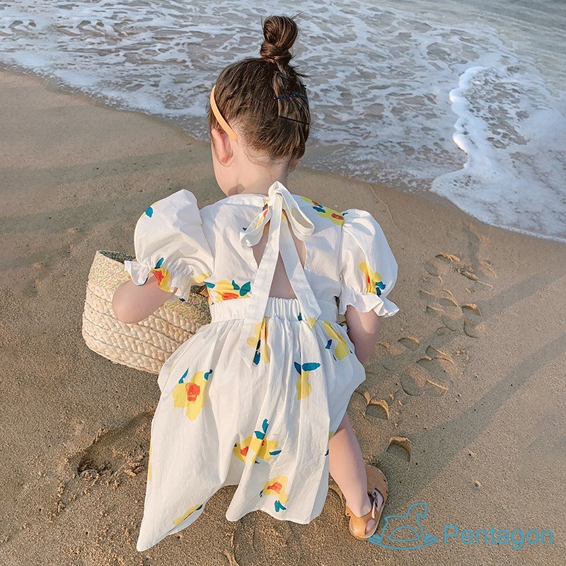 Đầm Công Chúa Hở Lưng In Hoa Thời Trang Mùa Hè Cho Bé Gái