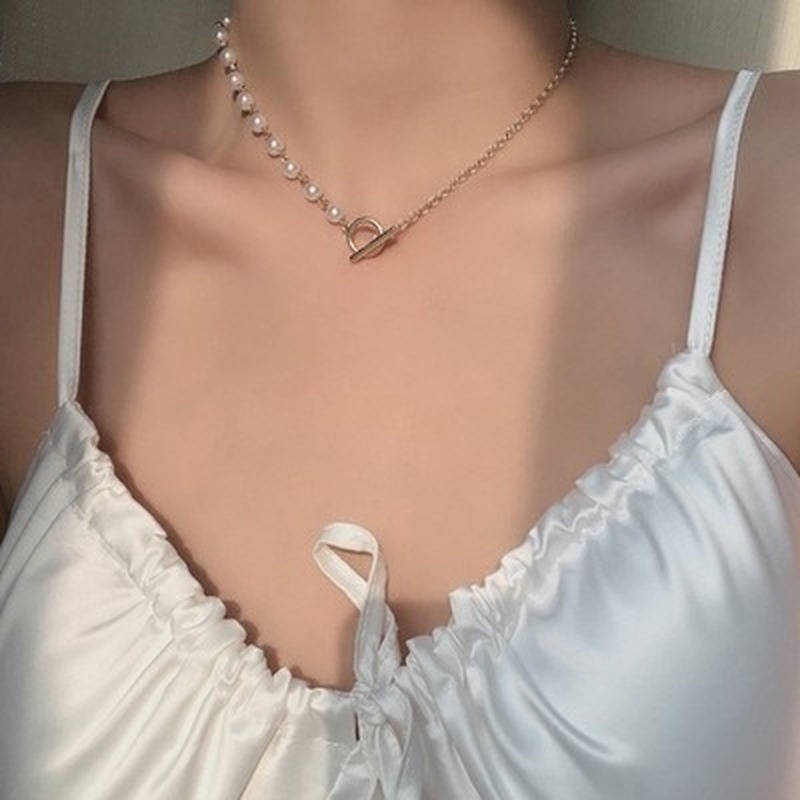 Vòng cổ kim loại đính ngọc trai giả sành điệu cho nữ
