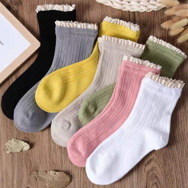 Tất Chân Cổ Ngắn Phối Bèo Nhiều Màu Vintage PK4