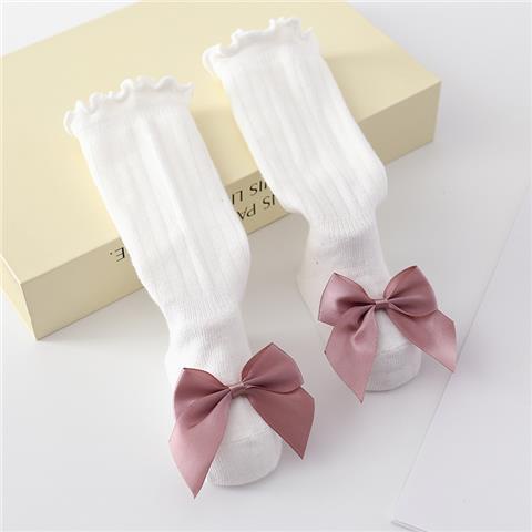 [Hàng Có Sẵn] Vớ Cotton Trơn Dài Qua Gối Đính Nơ Phong Cách Công Chúa Ngọt Ngào Cho Bé Gái