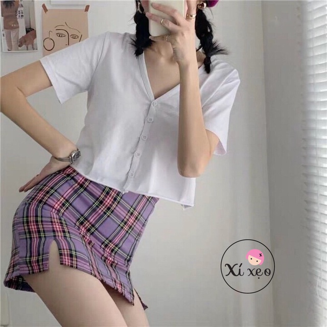 Áo croptop cổ tim sành điệu, áo thun trơn xixeoshop