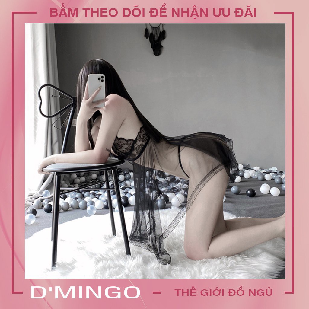Váy ngủ sexy đầm ngủ gợi cảm đồ ngủ cosplay sẽy 2 dây voan phối ren hở lưng xuyên thấy( tặng kèm quần chip lọt khe) VN04