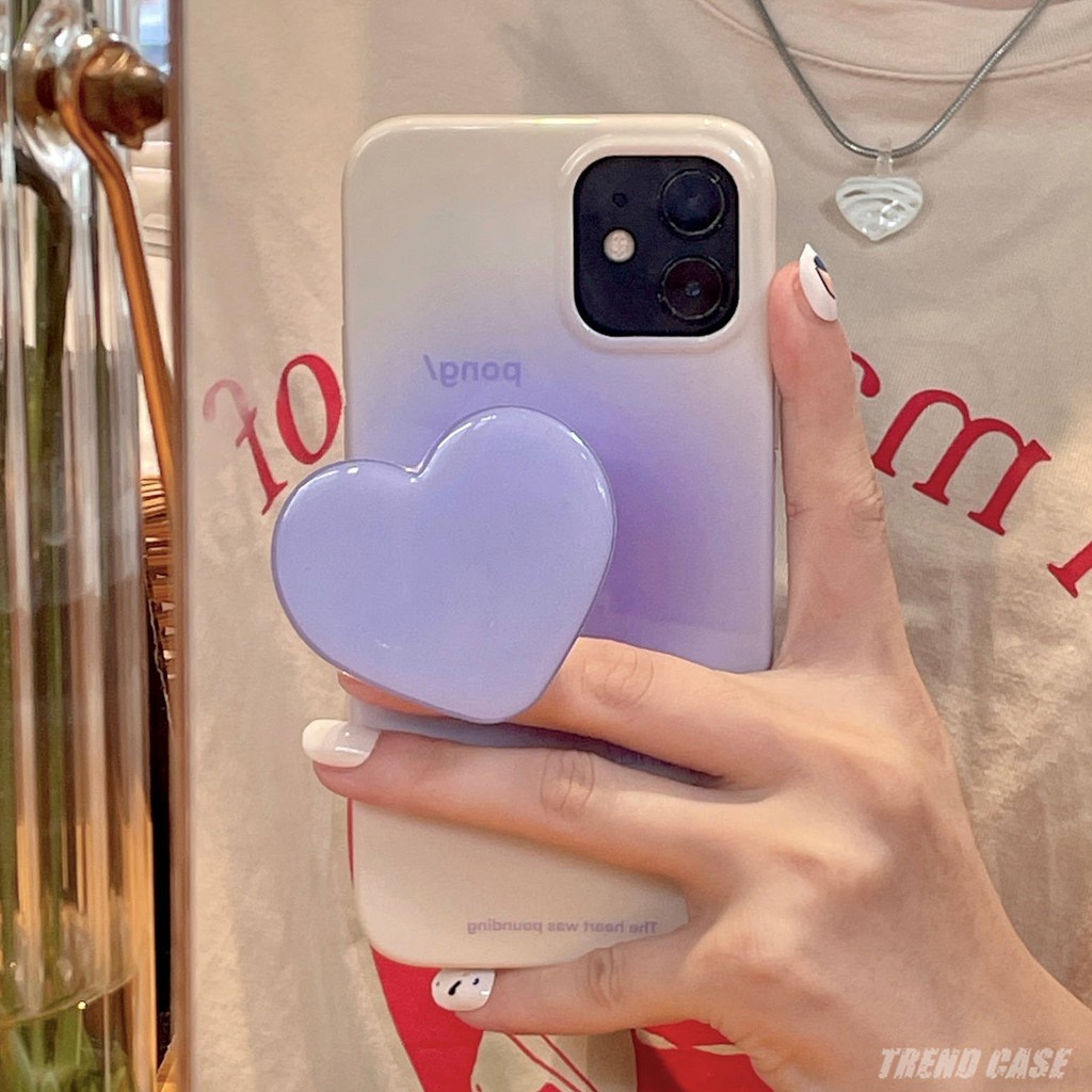 Ốp điện thoại dẻo có giá đỡ hình trái tim tím phong cách Hàn Quốc thích hợp cho IPHONE X XR XS 12 11 PRO MAX 8 7 PLUS