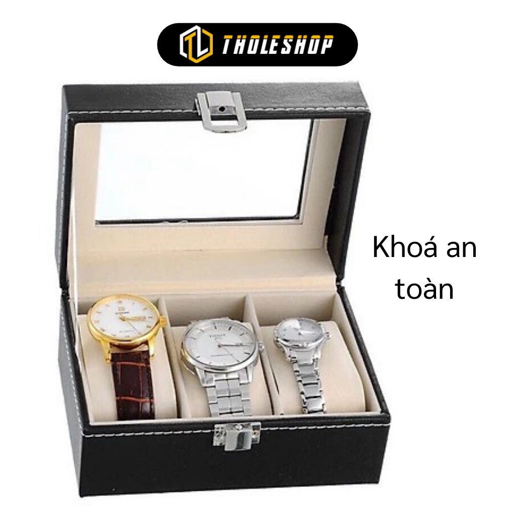 Hộp đựng đồng hồ 3 ngăn da PU có kính trong suốt - Hộp bảo quản đồng hồ cao cấp mặt kính chống ẩm cho đồng hồ