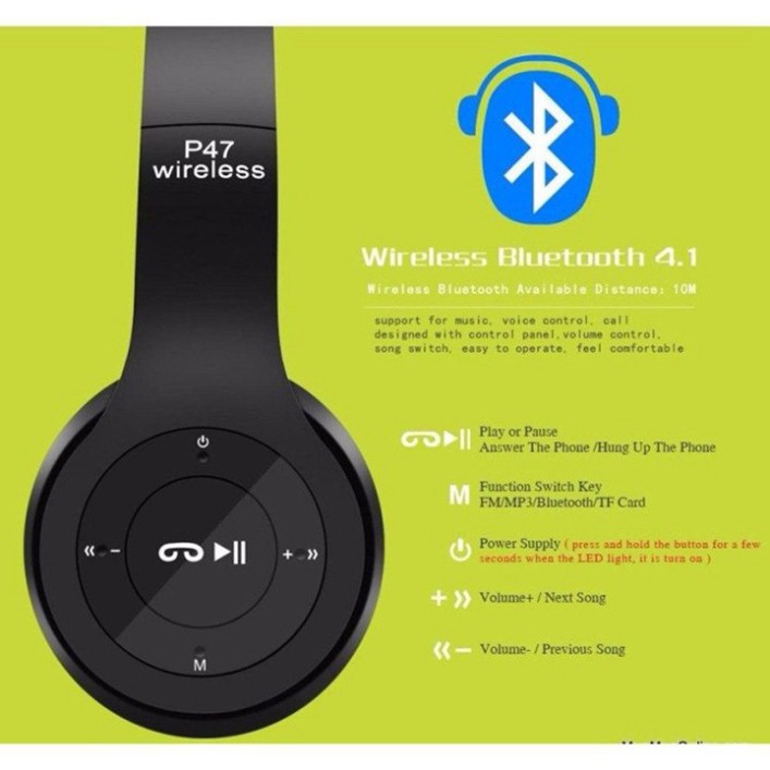 Tai Nghe Không Dây Kết Nối Bluetooth P47 Có Khe Cắm Thẻ Nhớ | BigBuy360 - bigbuy360.vn
