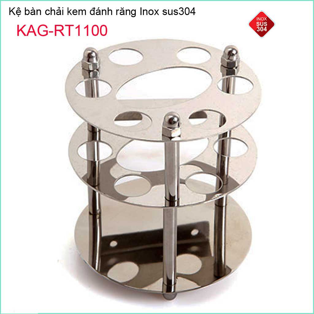 Kệ bàn chải kem đánh răng bằng inox 304 KAG-RT1100 đế tròn thiết kế đẹp sử dụng bền lâu