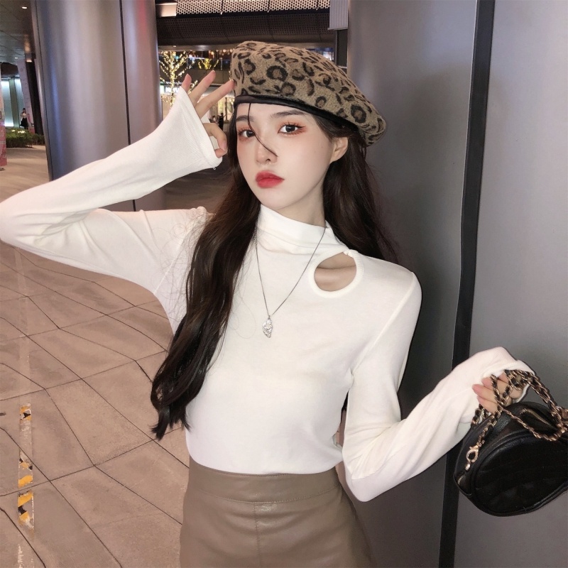 ZHELIHANGFEI Áo Thun Tay Dài Khoét Lỗ Lưng Cao