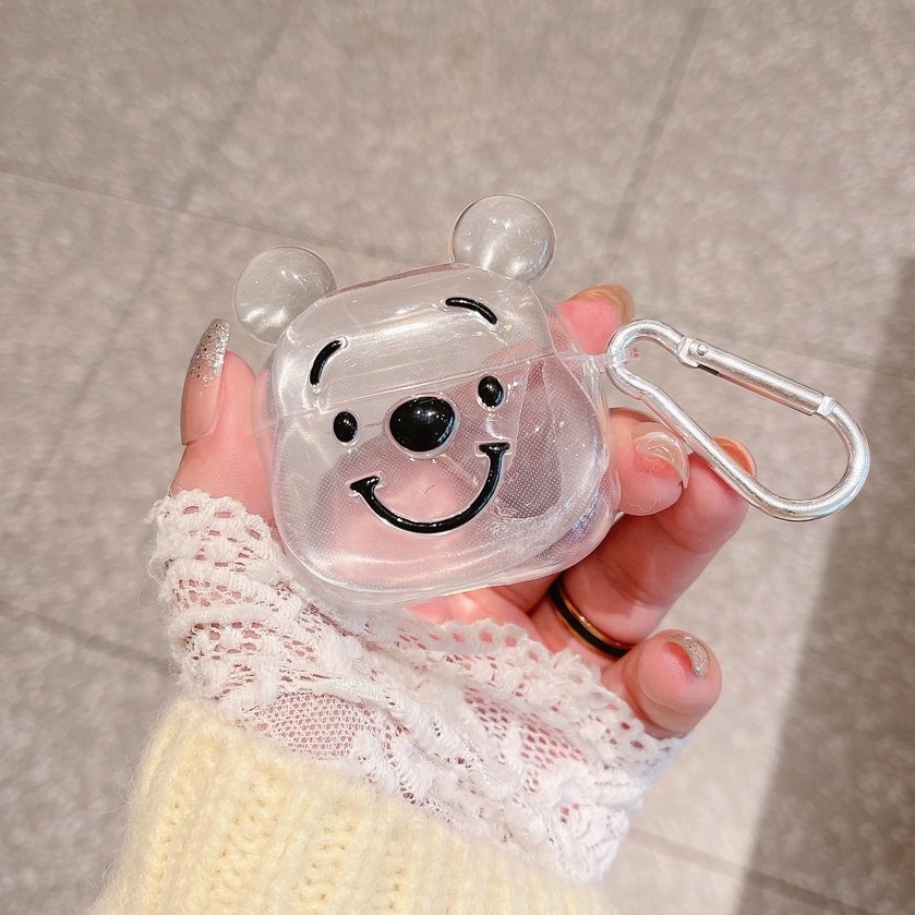 Vỏ bảo vệ hộp sạc tai nghe SPRISE kiểu chú gấu nhỏ trong suốt có móc treo cho thích hợp cho Airpods 1/2/3/Pro