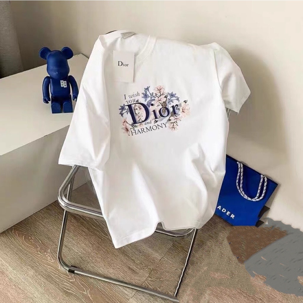 Diors Áo Thun Ngắn Tay In logo Hoa + Thẻ size Lớn S-5X Thời Trang Cho Nam Và Nữ