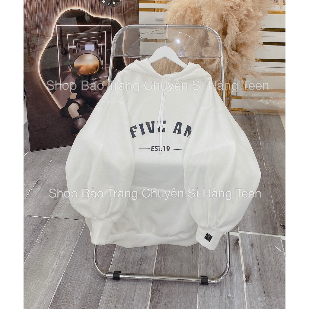 Hoodie Mũ Rộng Nam Nữ Chữ Five Tay Bồng Mũ 2 Lớp Unisex Basic Form To