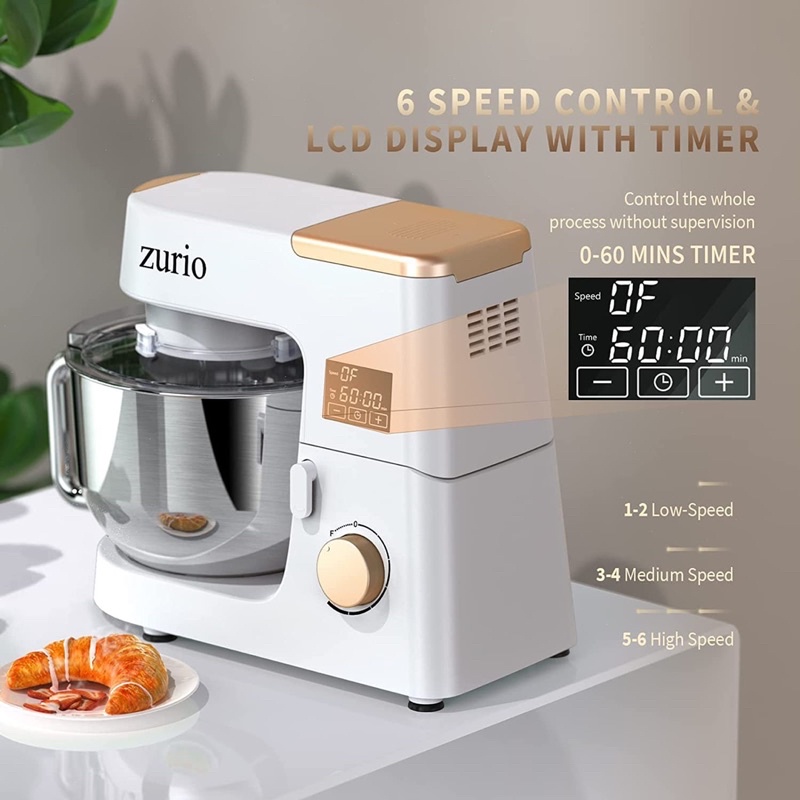 (Chính hãng Pháp) Máy nhào bột Zurio 6.5L 1500W có ủ men có hẹn giờ - trộn bột làm salad chả giò trà bông