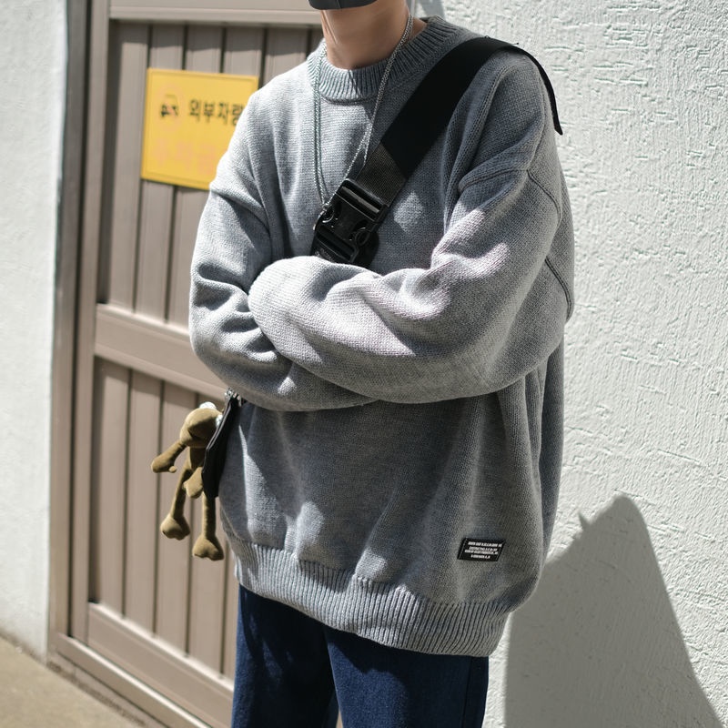 Áo sweater dày cổ tròn dáng rộng thời trang thu đông cho cặp đôi
