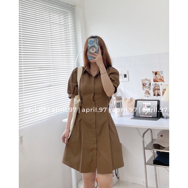 Đầm sơ mi tay bồng (ảnh thật/ có sẵn)