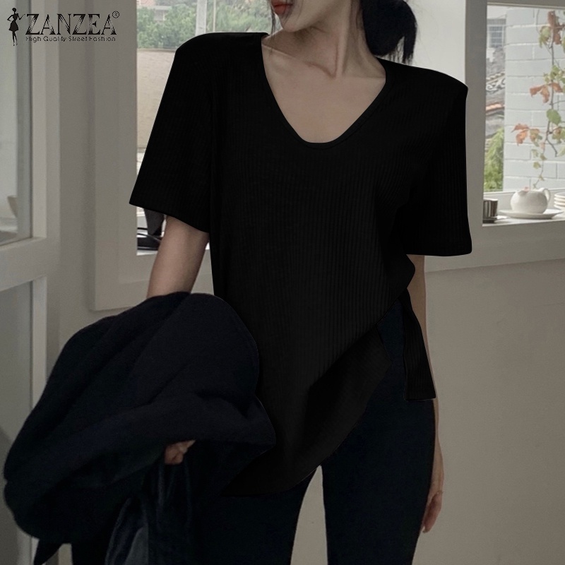 Áo thun ZANZEA tay ngắn cổ chữ V thời trang dành cho nữ