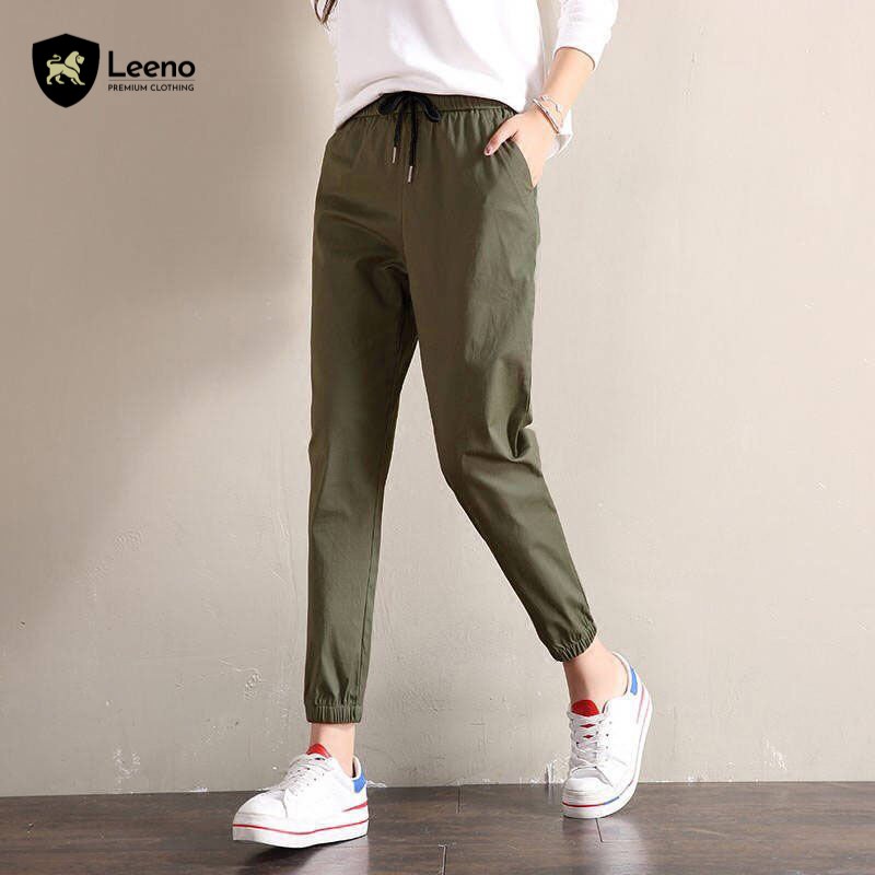 Quần Jogger nữ cạp chun bo gấu thể thao xuất dư LEENO | BigBuy360 - bigbuy360.vn