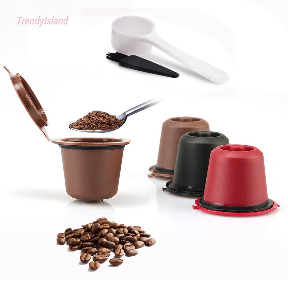 Set 3 bộ lọc viên nén cà phê tái sử dụng được kèm cọ và muỗng cho máy pha cà phê Nespresso