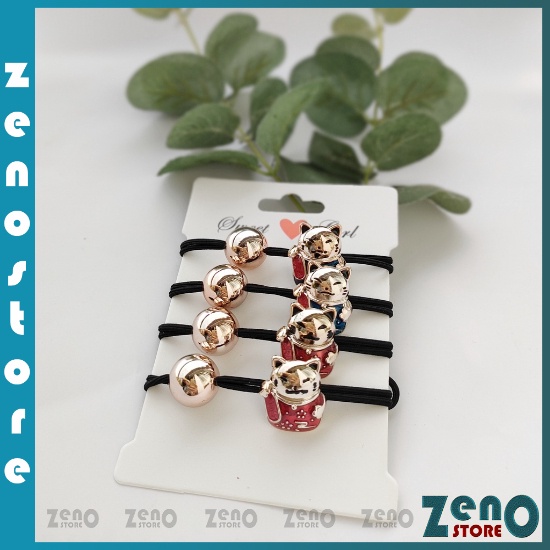 Set 4 dây buộc tóc Mèo thần tài, Dây Cột Tóc, Chun Buộc Tóc cute PT34