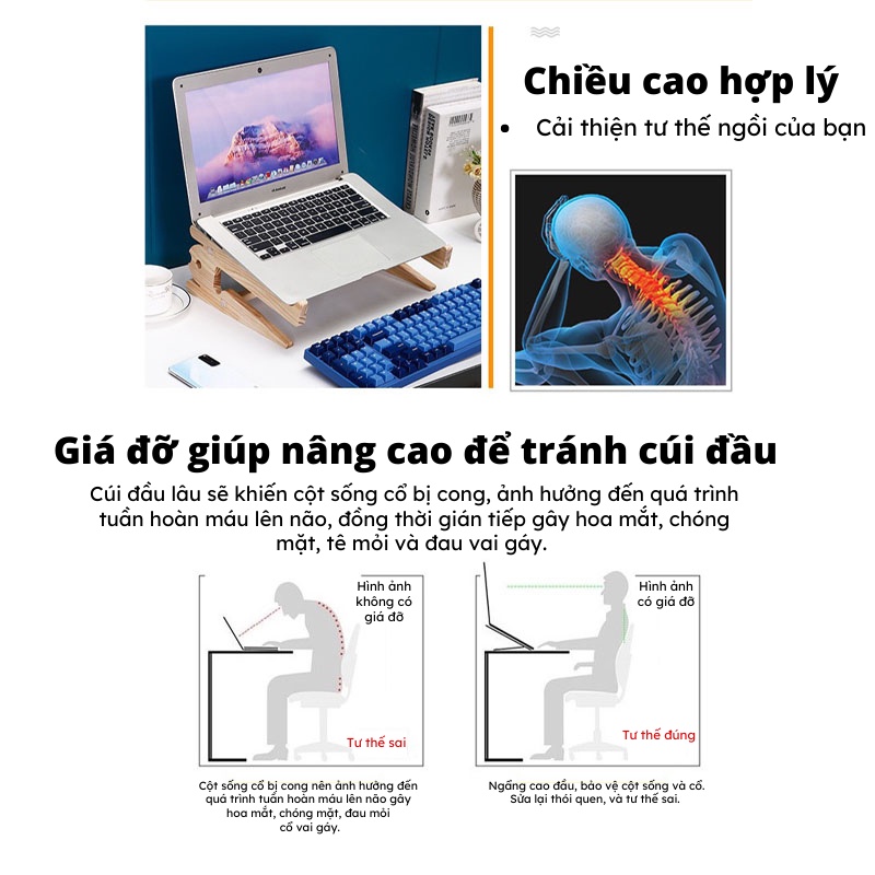 Giá Đỡ Laptop Chất Liệu Bằng Gỗ Cao Cấp Tản Nhiệt Tự Nhiên Titan.st
