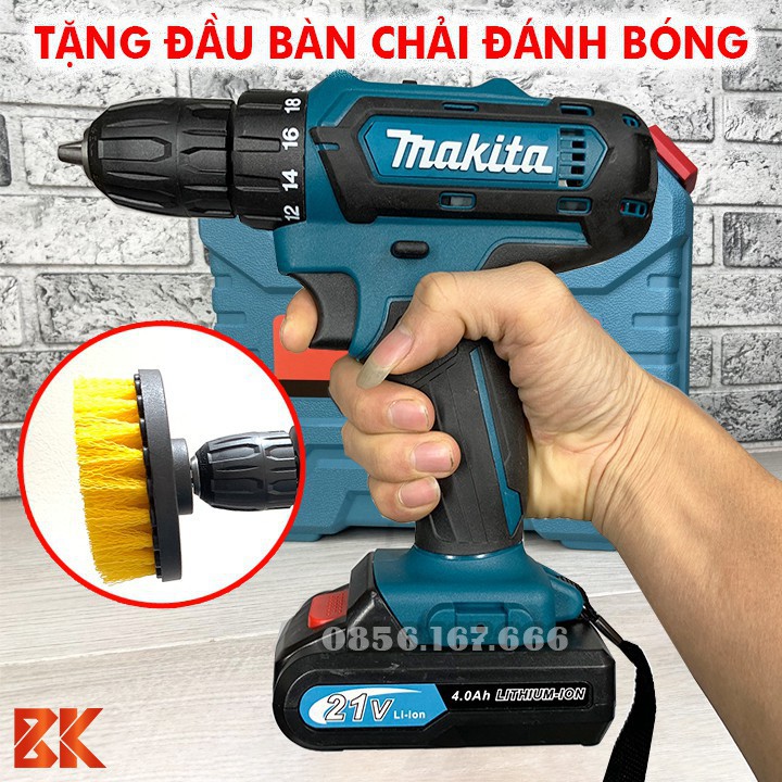 Máy Khoan MAKITA 21V 2 PIN DẸT- Tặng Đầu chải, Pin 5 Cell, 100% đồng, Máy bắt vít, vặn vít, khoan gỗ