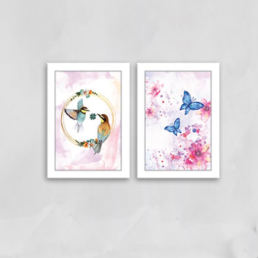 [Siêu rẻ] Bộ 2 khung ảnh treo tường màu trắng kèm hình "Hơi thở mùa xuân" TTK109 - tặng vòng phong thủy