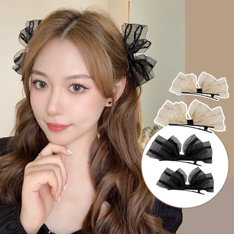 Set 2 Kẹp Tóc Lưới Họa Tiết Hoa Thêu Xinh Xắn Cho Nữ