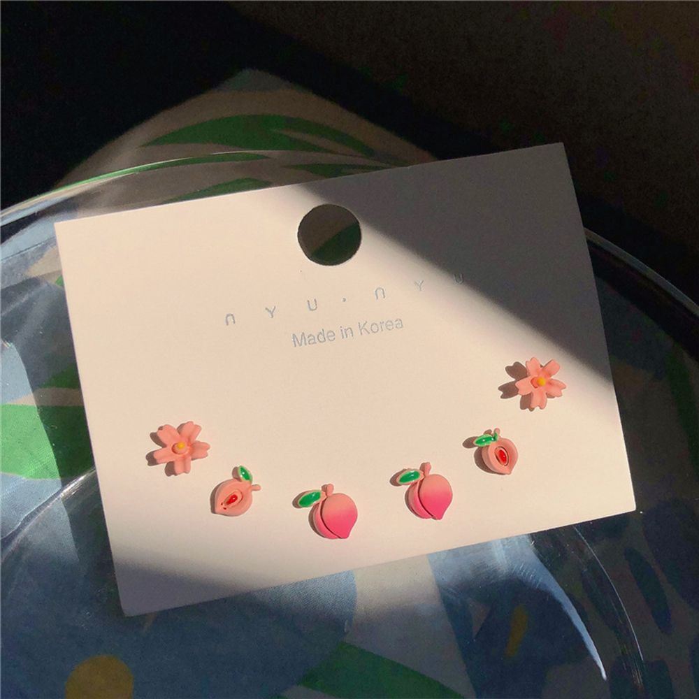Bộ 3 đôi bông tai hình hoa đào bằng kim loại màu hồng dễ thương dành cho nữ