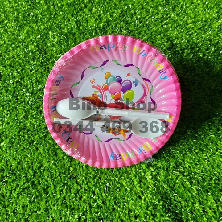 Đĩa Giấy Tiệc Sinh Nhật 16cm Muỗng -10 Cái