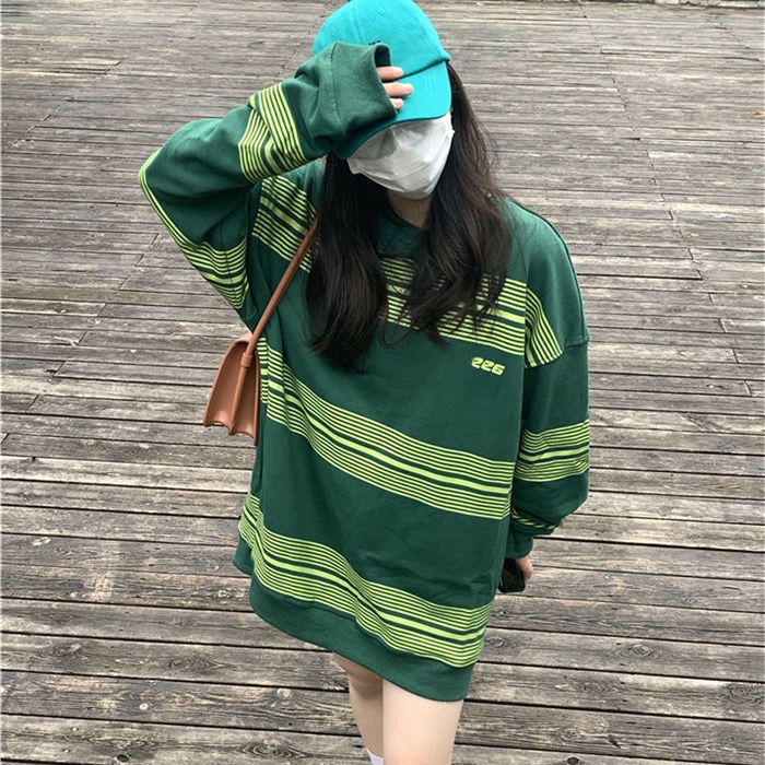 【Yuki】Áo phông dài tay dành cho nữ kẻ sọc phong c ách Hàn QUốc | BigBuy360 - bigbuy360.vn