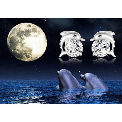 Bông Tai Mạ Bạc Hình Cá Heo Đính Đá Xinh Xắn