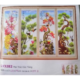 Tranh thêu chữ thập Tứ quý Mai trúc cúc tùng LV3282