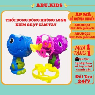 Đồ chơi trẻ em THỔI BONG BÓNG KHỦNG LONG KIÊM QUẠT CẦM TAY - Đồ chơi giảm stress mùa hè cho bé