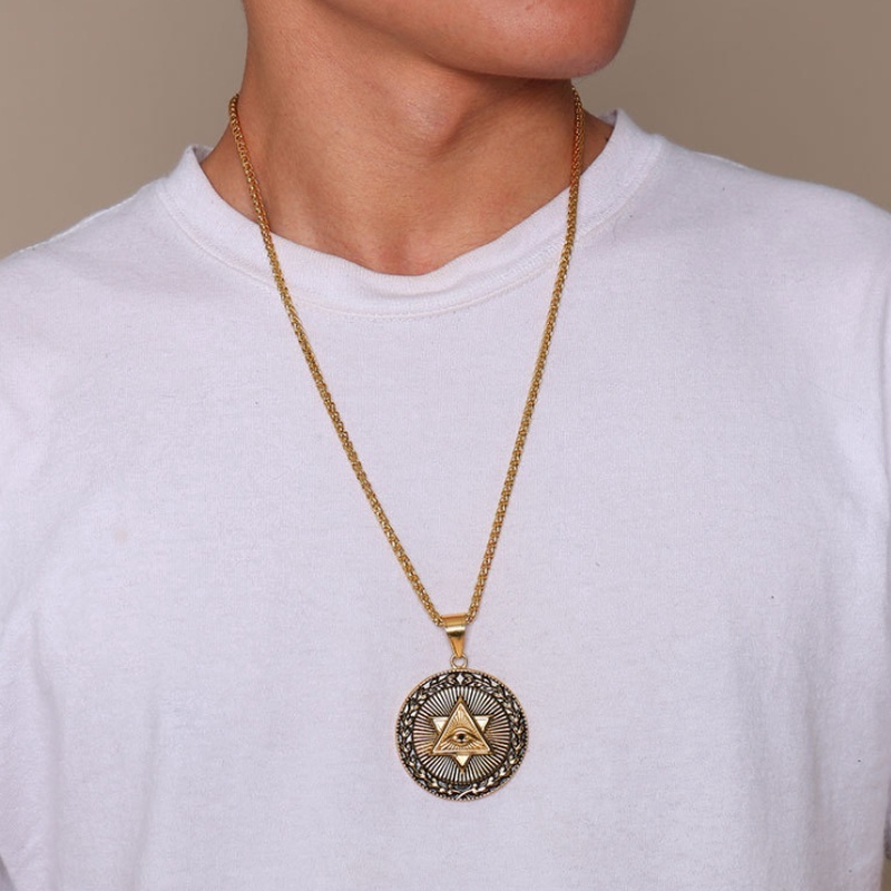 Punk Gold Eye of God Double Triangle Vòng cổ Vòng cổ nam Amulet Mặt dây chuyền