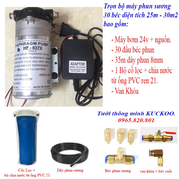 Trọn bộ máy phun sương 30 béc, tưới diện tích 25-30m2