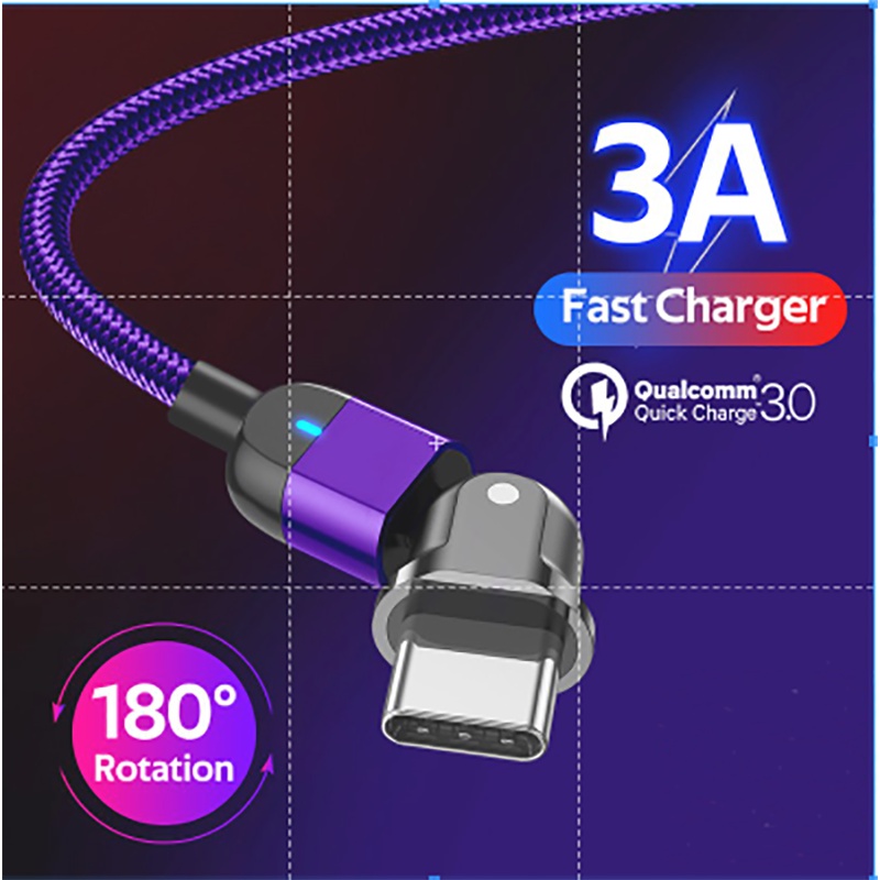 Dây Cáp Sạc Nhanh TBTIC 3A Loại C Micro USB Xoay 180 Độ