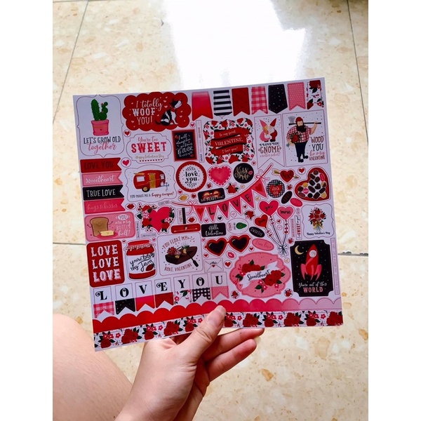 Sticker lẻ theo tờ trang trí love box , srcapbook , khung ảnh 3D handmade không dán decal- Định lượng 250gsm