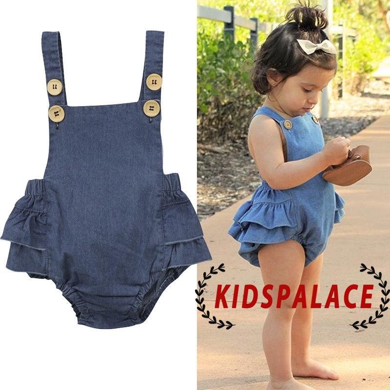 Set Áo Liền Quần Denim Cho Bé Gái