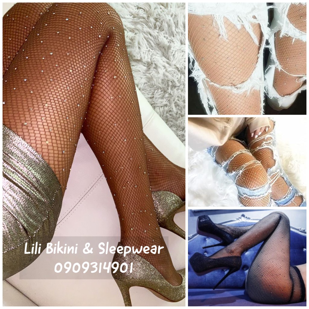 Quần tất lưới đính đá, vớ quần đính kim cương, tất chân lấp lánh đi bar, hộp đêm
