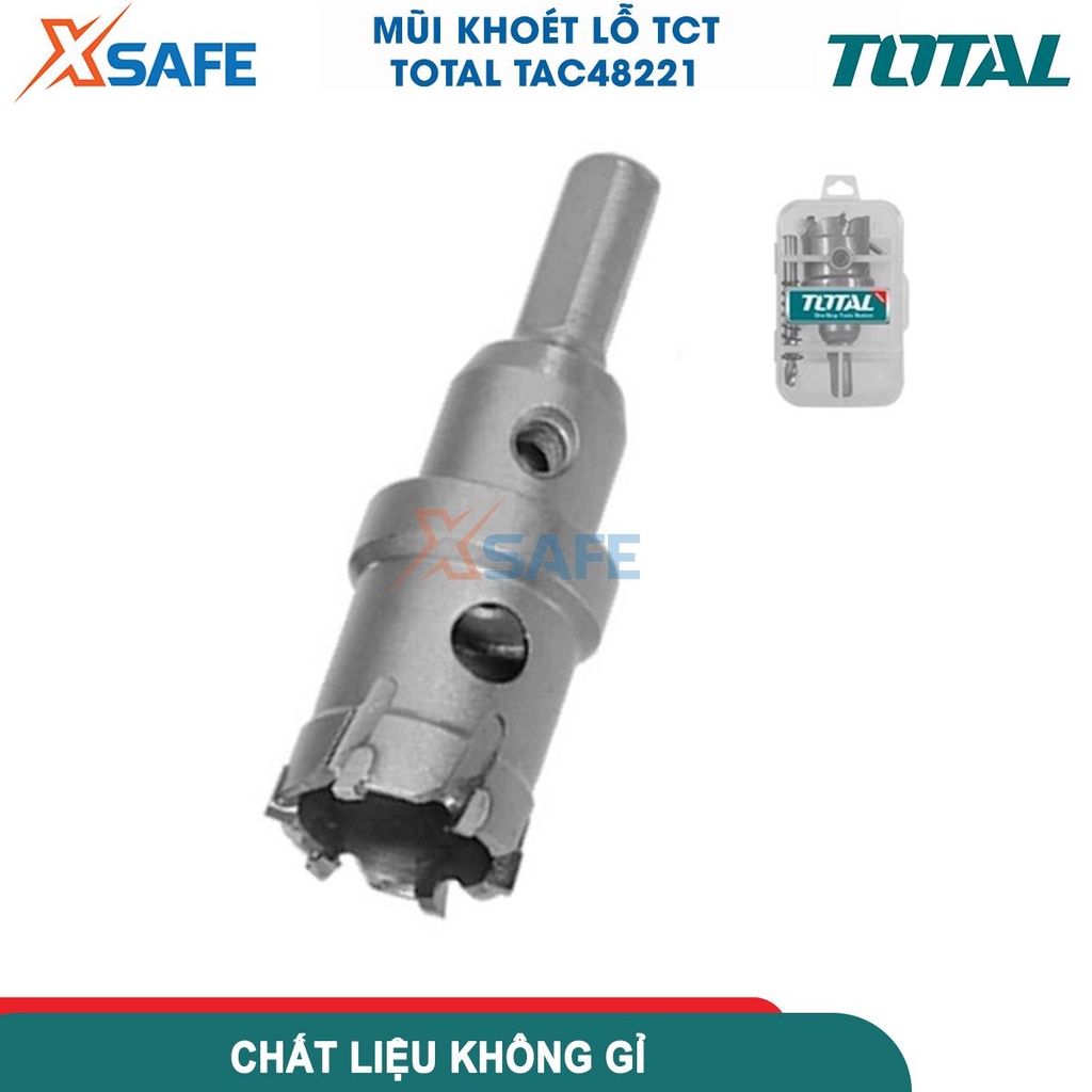 Mũi khoan khoét lỗ phi 20mm hợp kim TCT khoan sắt, thép, inox Total TAC48201 khoét sâu 26mm. chuôi tam giác - chính hãng