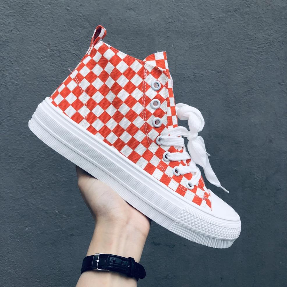 Giày thể thao Ulzzang kẻ cao cổ cam nữ Giầy sneaker Caro đen cam bản cao cấp mới nhất Hot Hit 2022