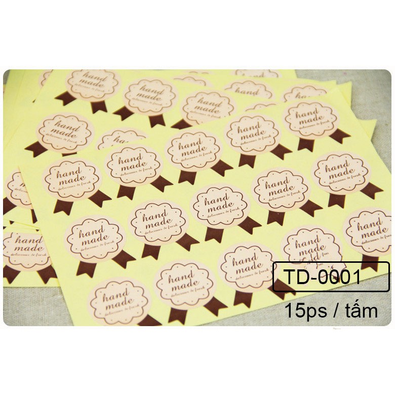 TEM DÁN STICKER DÁN CHỮ HANDMADE HÌNH NƠ TRANG TRÍ DECOR NIÊM PHONG BAO BÌ BÁNH KẸO HỘP QUÀ TẶNG HAND MADE TD-0001