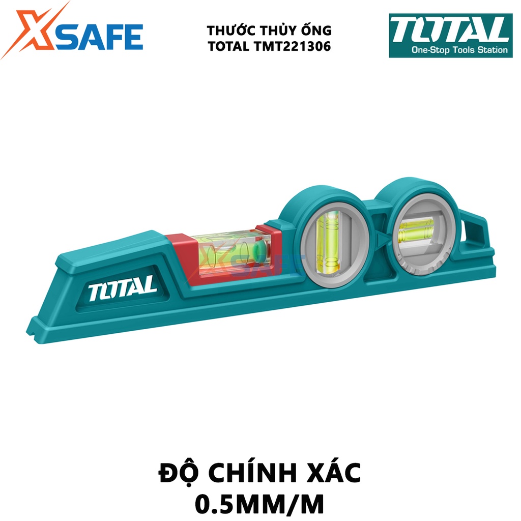 Thước thủy ống TOTAL TMT221306 Thước nivo dài 24,5cm, thân thước nhôm đúc nặng, chịu lực chịu nhiệt bền bỉ