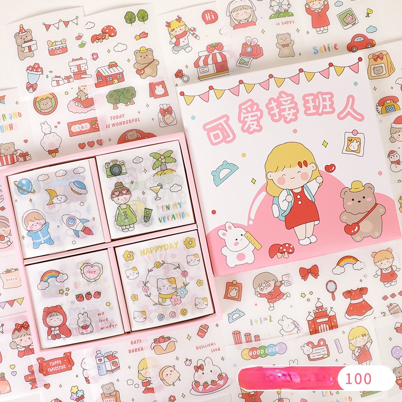 Bộ 100 Tờ Sticker Hoạt Hình Xinh Xắn Dùng Trong Trang Trí