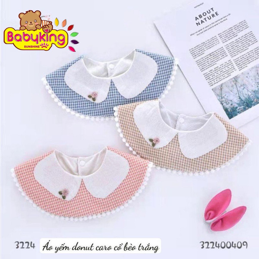 Yếm ăn donut caro nhún bèo cổ trắng (2 cái) 3224, chất liệu cotton 100% , thương hiệu Aiueo Nhật Bản.