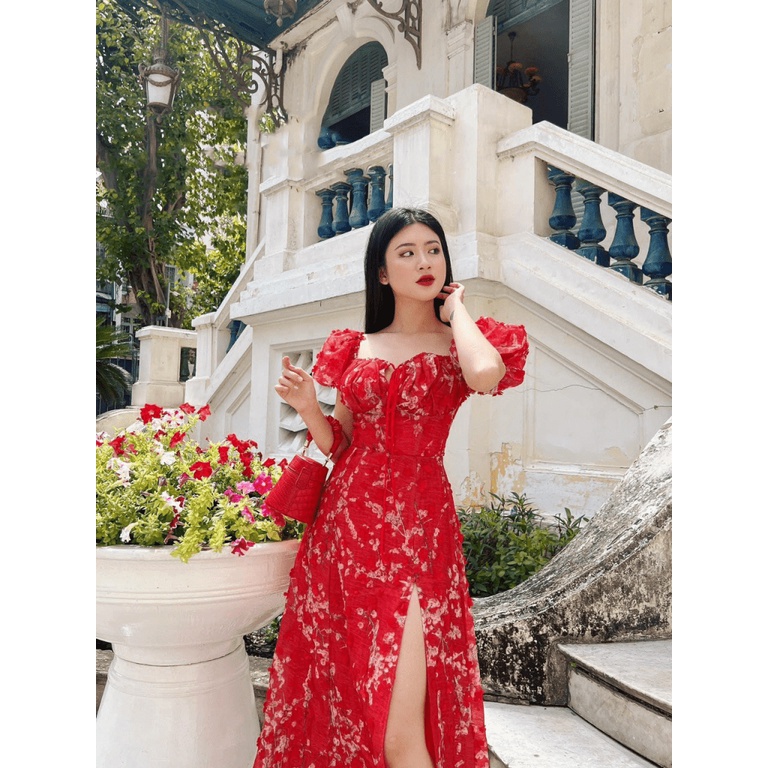 (FREE SHIP) ĐẦM VOAN XẺ ĐÙI MÀU ĐỎ CHỨNG TỎ YÊU ANH CỰC HOT HHP