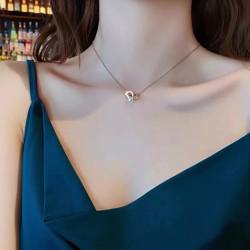 Dây chuyền thép titan mặt chữ D phong cách Hàn quốc