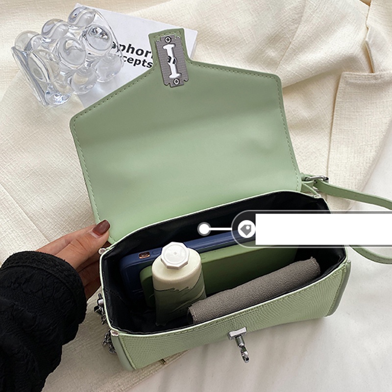 IELGY Túi Đeo Vai Màu Trơn Phối Dây Xích Thời Trang Cho Nữ