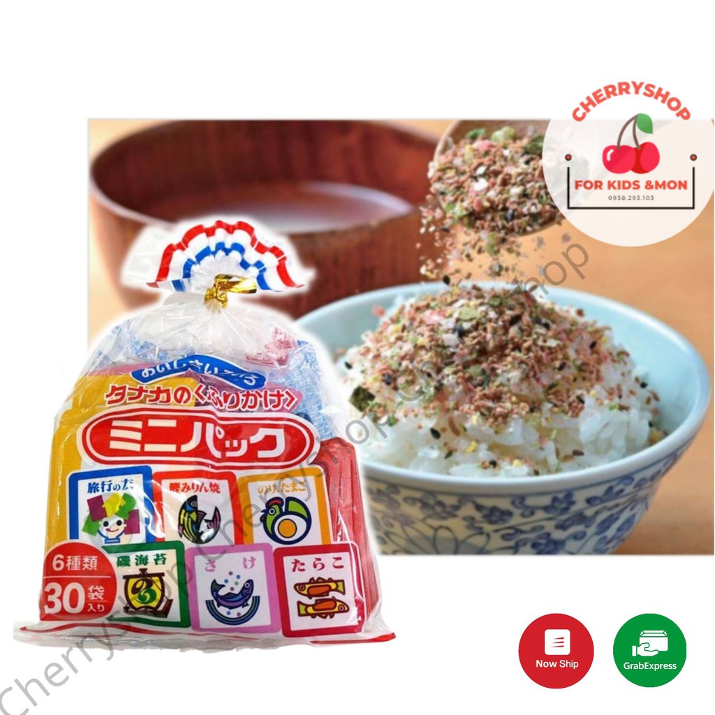 Gia vị rắc cơm Tanaka Furikake gồm 30 gói nhỏ chia làm 6 vị khác nhau