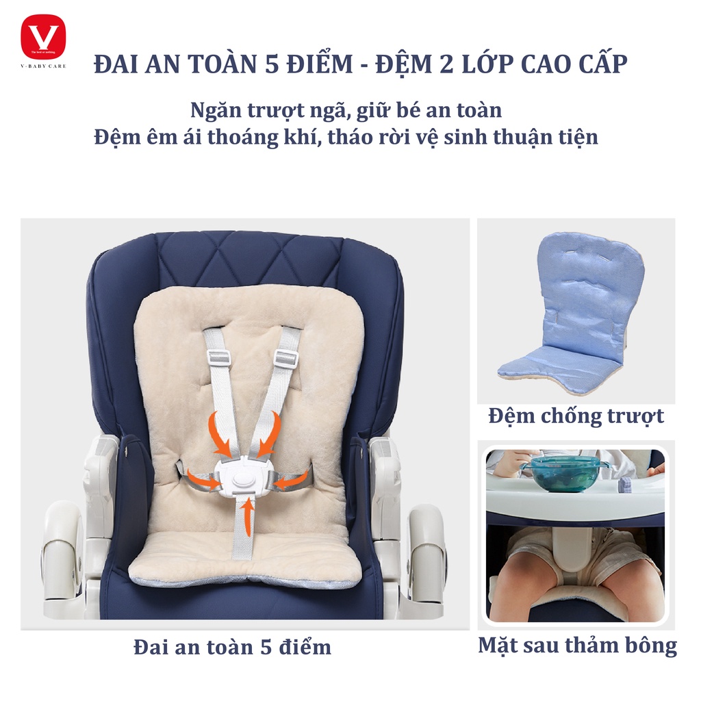 Ghế ăn dặm cho bé cao cấp V-Baby Grow 806 và GA002 - Có thể gấp gọn Nâng hạ độ cao dễ dàng